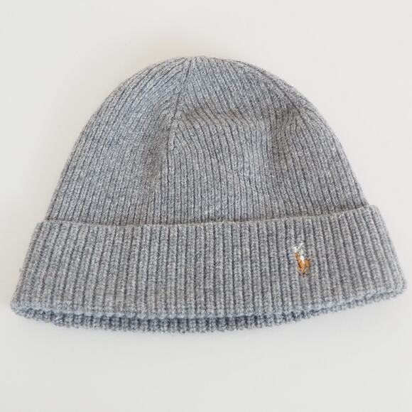 Men's Polo Ralph Lauren Polo Gray Beanie 80% Extrafine Merino Wool, 20% Nylon - Picture 1 of 8